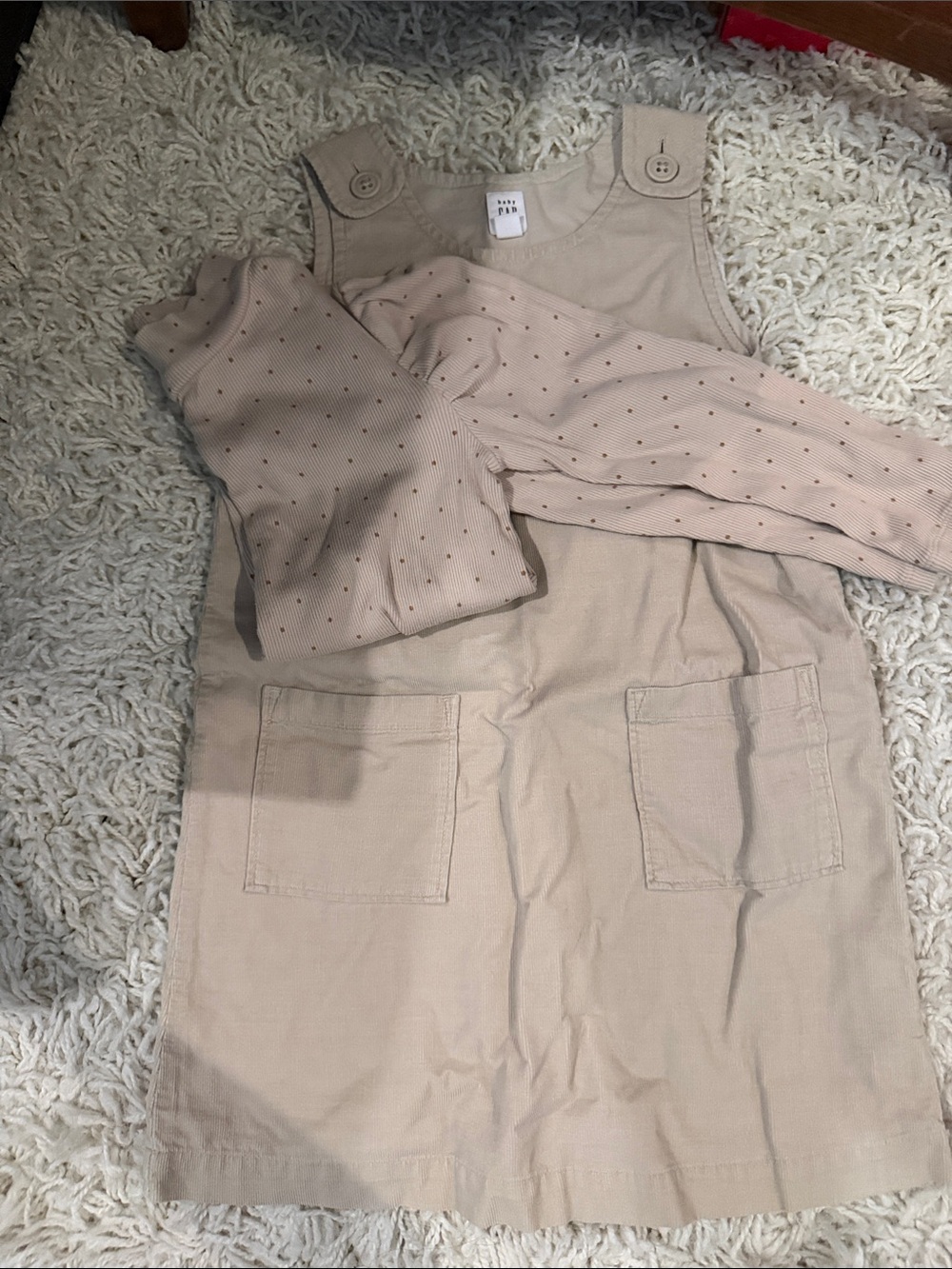 GAP Beige Pinafore Dress with Dot-Print Long Sleeve Top